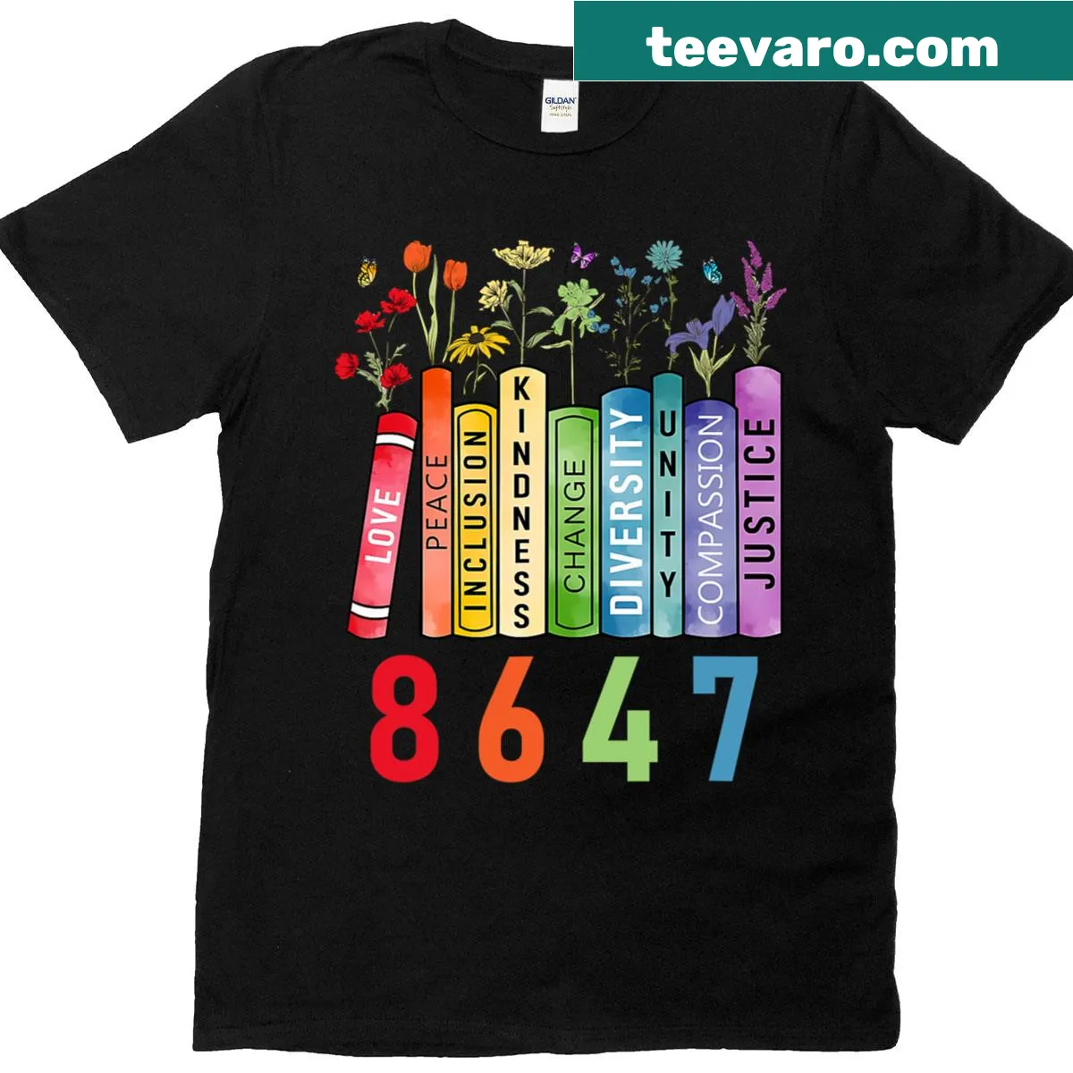 Emblem design promoting equal rights with a book and flower — on a men's t-shirt