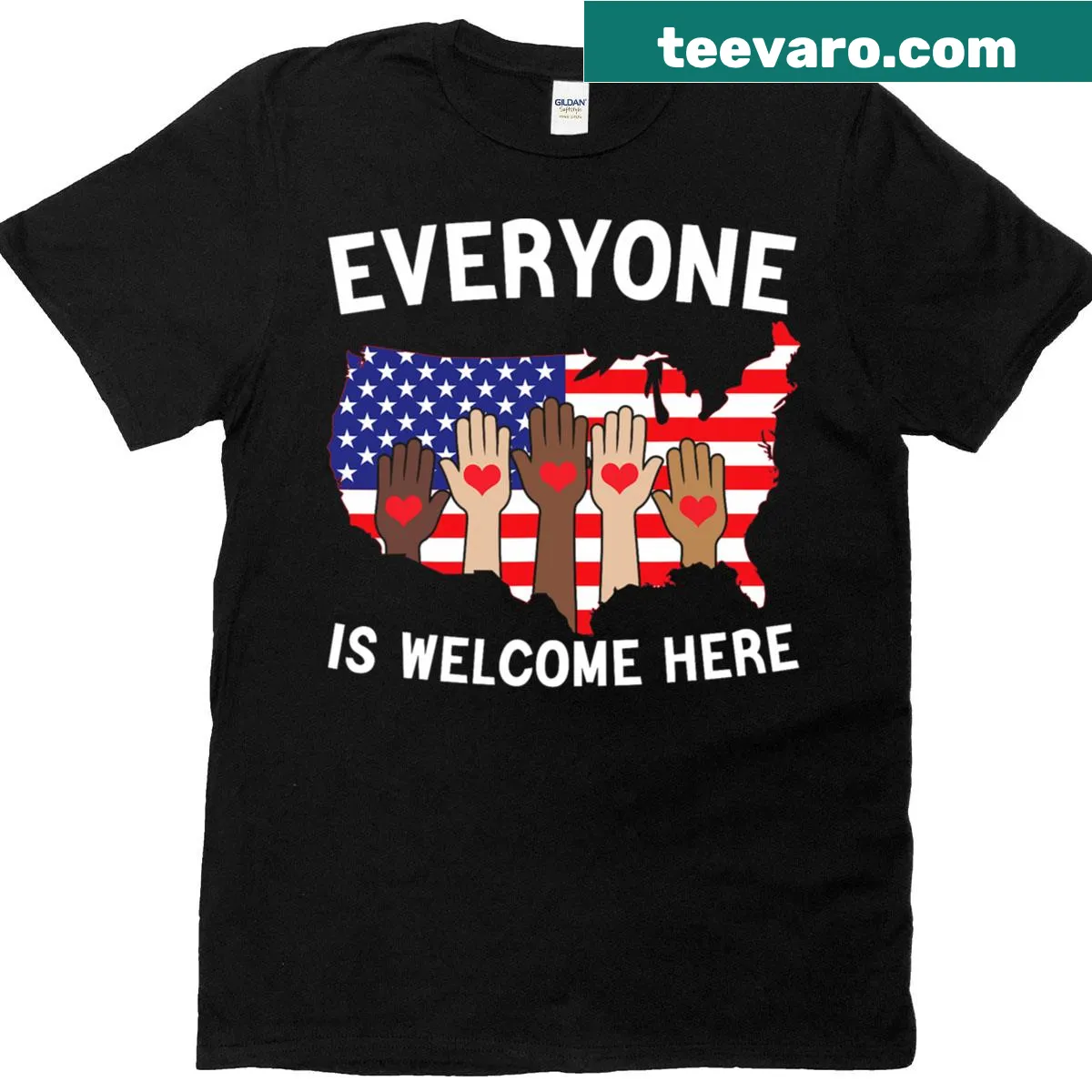 American flag design promoting inclusivity and support for teachers — on a men's t-shirt