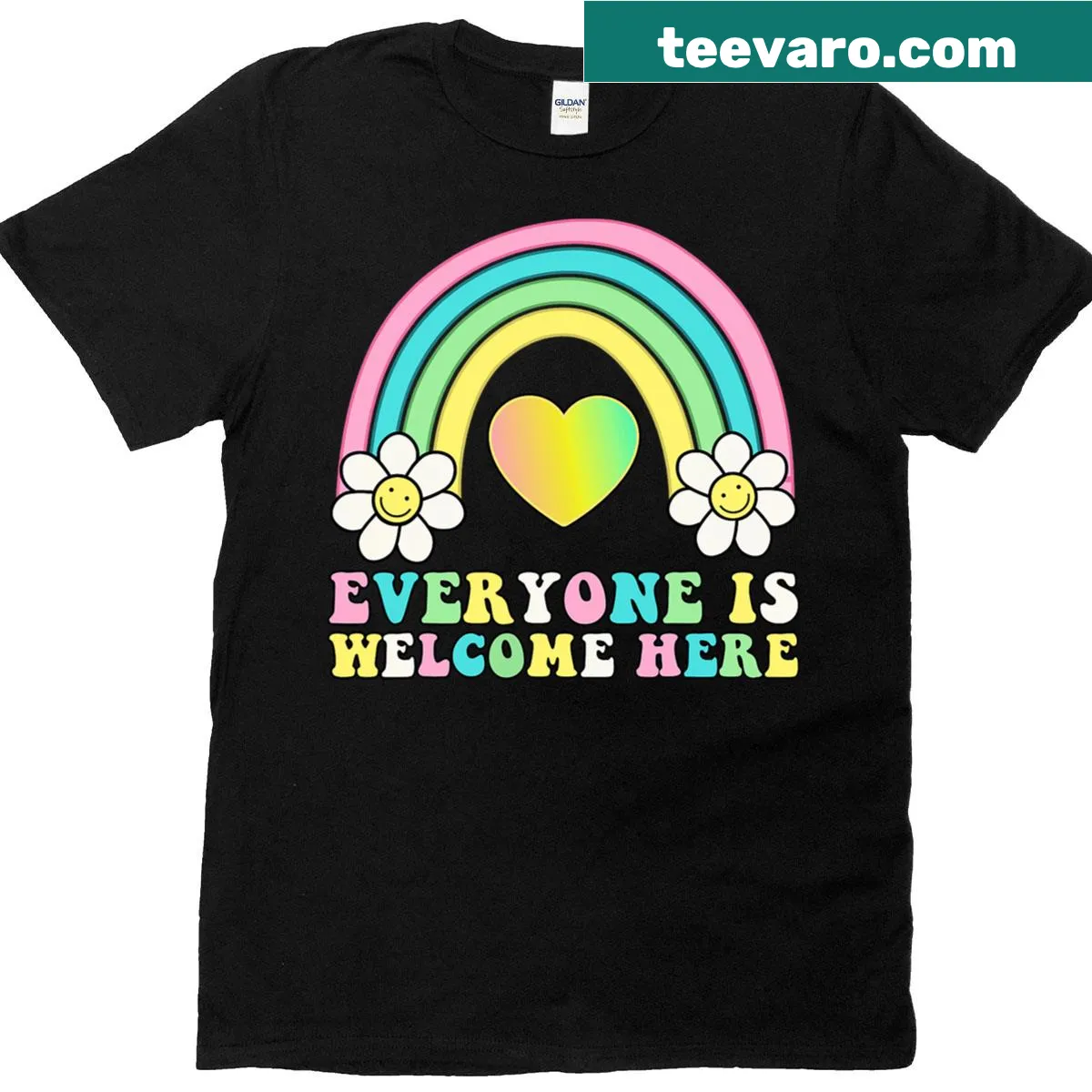Colorful rainbow T-shirt promoting inclusivity for teachers — on a men's t-shirt