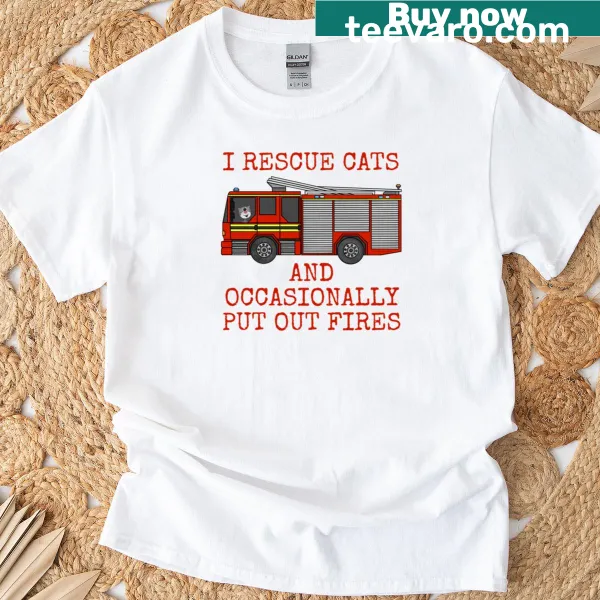 Funny T-shirt featuring a fire engine and cat rescue theme