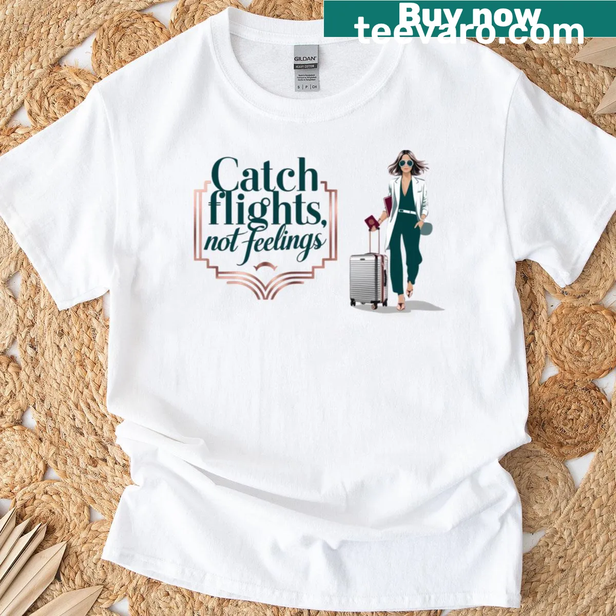 Inspirational T-shirt with 'Fly High Drama Free' text for travelers — on a men's t-shirt