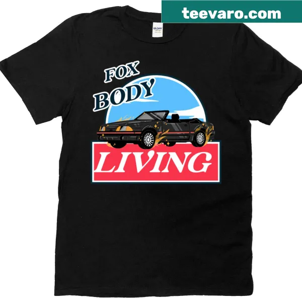 Minimalist typography T-shirt with 'Fox Body Living' text