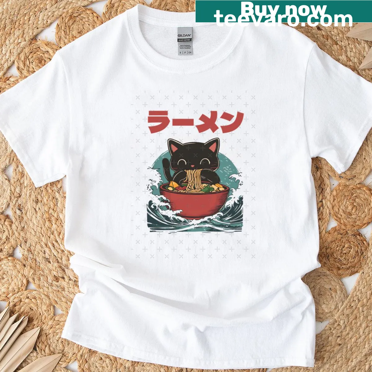 Stylized ramen wave graphic on a t-shirt — on a men's t-shirt