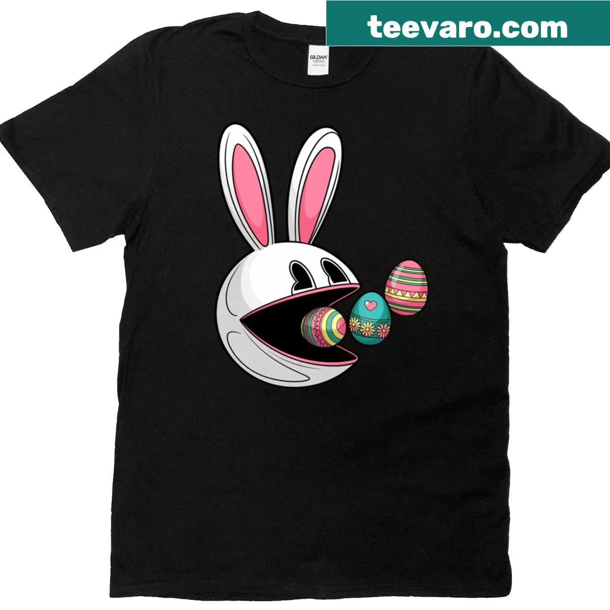 Easter t-shirt with a funny bunny and egg illustration for kids — on a men's t-shirt