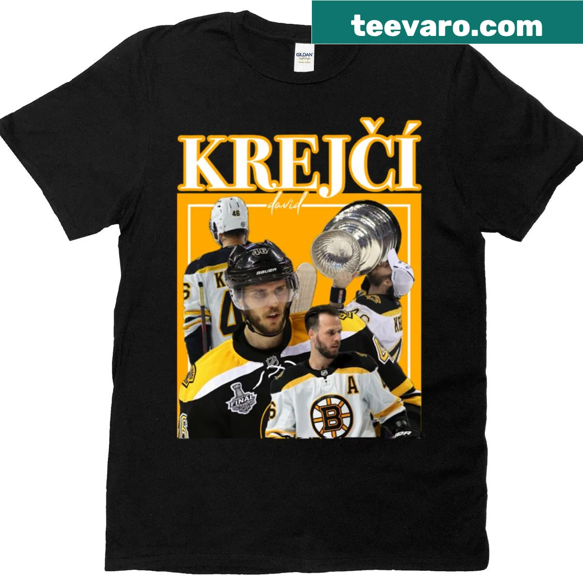 Vintage-style hockey T-shirt with a retro stick and puck design — on a men's t-shirt