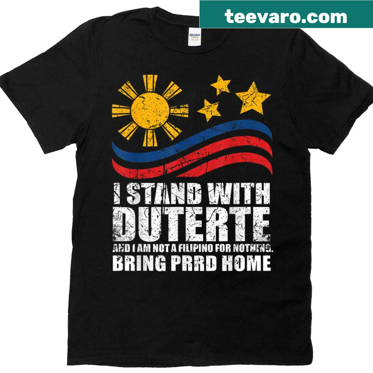 Bold typography shirt supporting Duterte with patriotic text — on a men's t-shirt