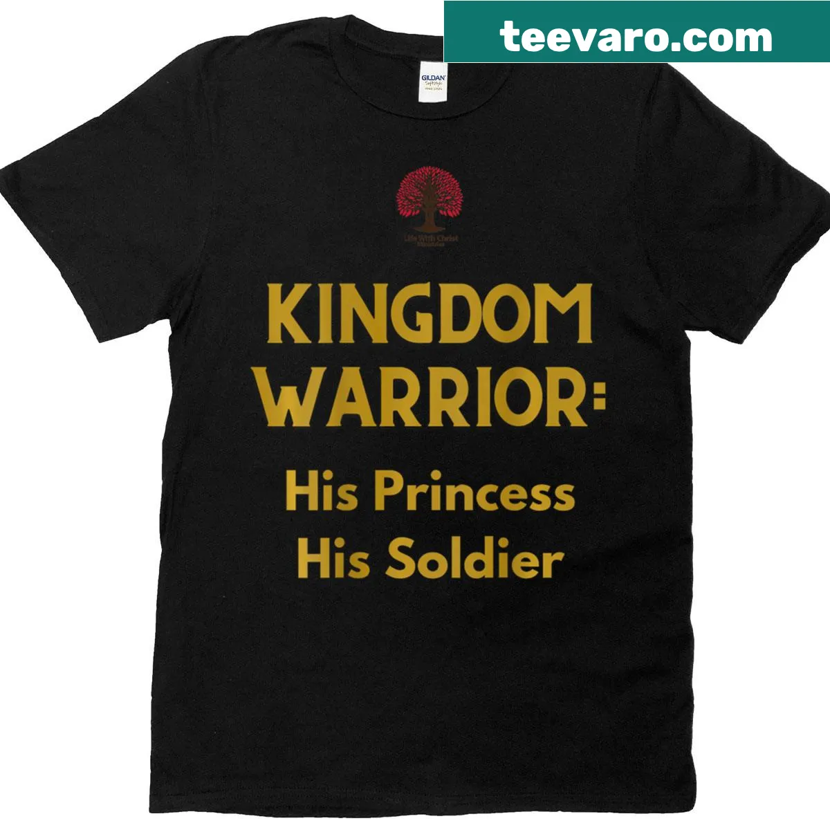 Couple t-shirt with 'His Princess' and 'His Soldier' text design — on a men's t-shirt