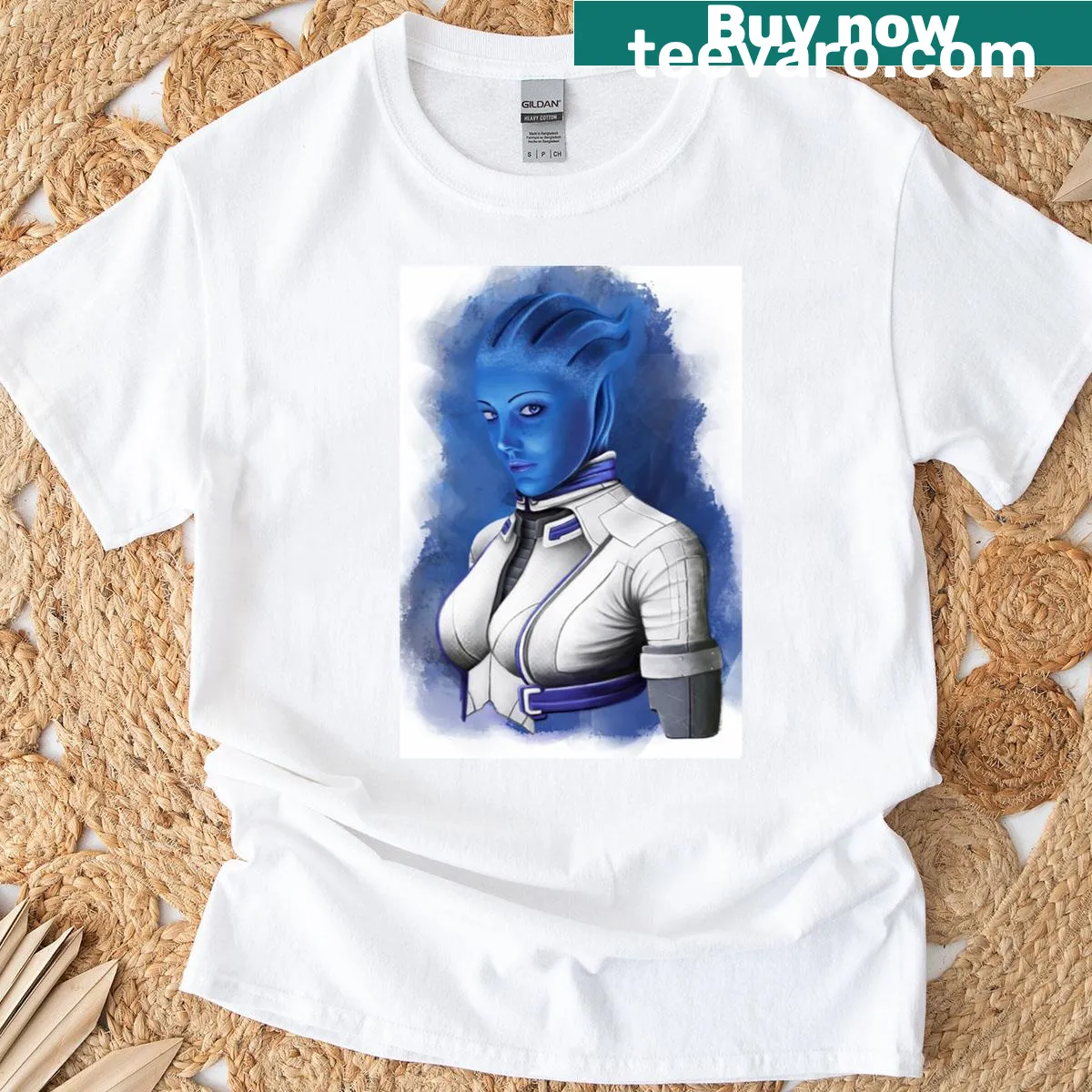 Illustration of Liara T'soni from Mass Effect on a t-shirt — on a men's t-shirt
