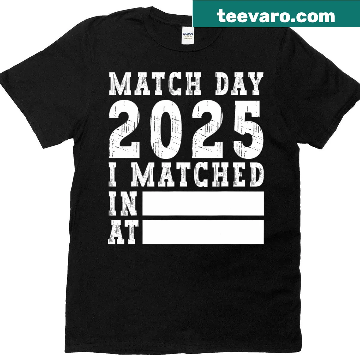 Illustrative T-shirt celebrating Match Day 2025 for medical students — on a men's t-shirt