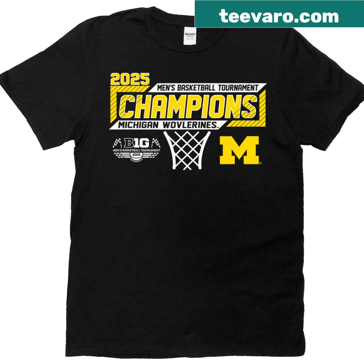 Michigan Wolverines Big Ten Champs 2025 t-shirt with bold text — on a men's t-shirt