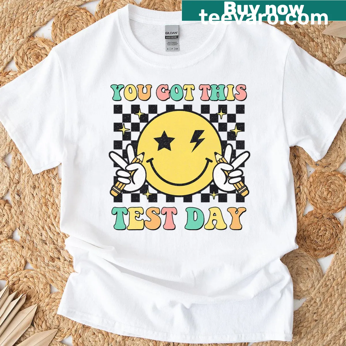 Motivational T-shirt for teachers and students with testing theme — on a men's t-shirt