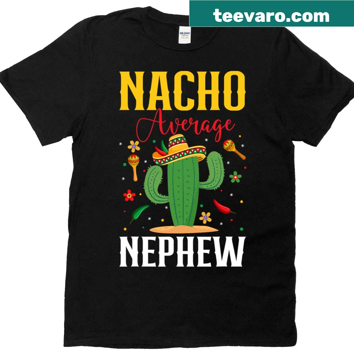 Fun t-shirt with 'Nacho Average Nephew' for kids, featuring a sombrero. — on a men's t-shirt