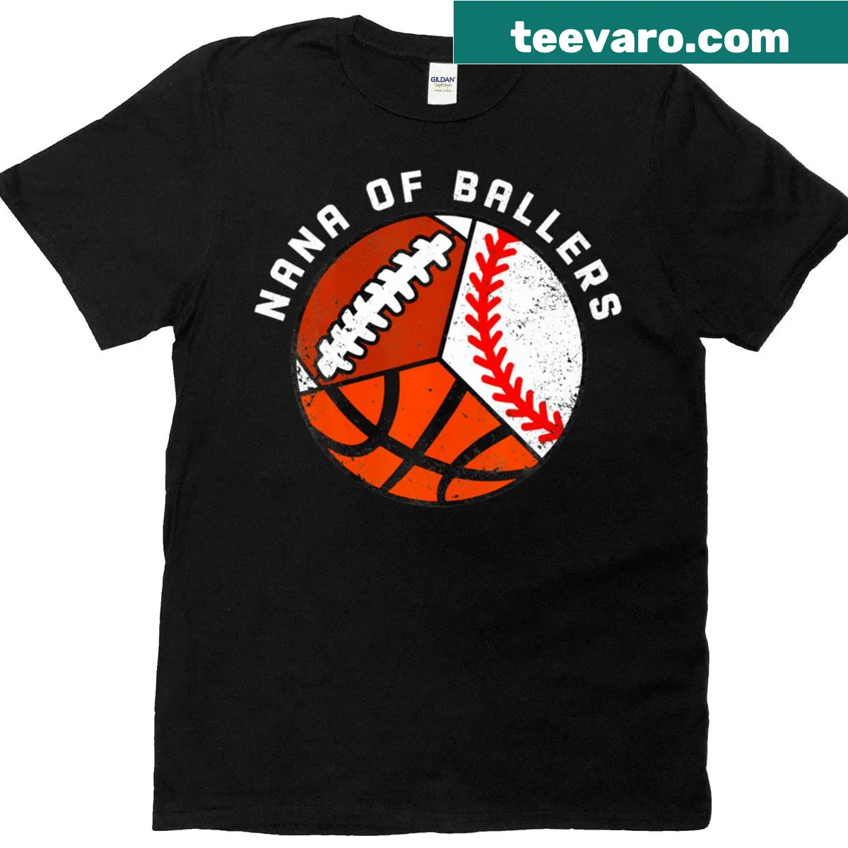 Funny T-shirt for grandmas saying 'Nana Of Ballers' — on a men's t-shirt