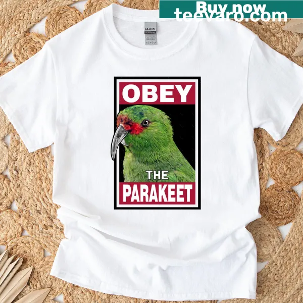 T-shirt featuring an illustration of a slender-billed parakeet