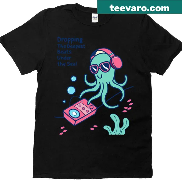 Playful octopus characters with musical instruments on a T-shirt