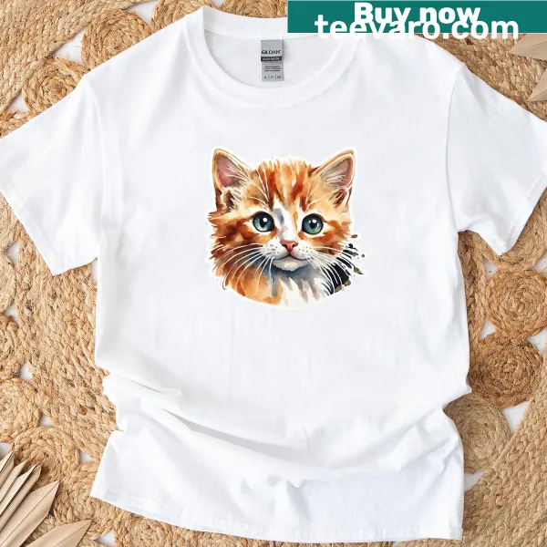 Cute illustration of an orange and white cat on a T-shirt