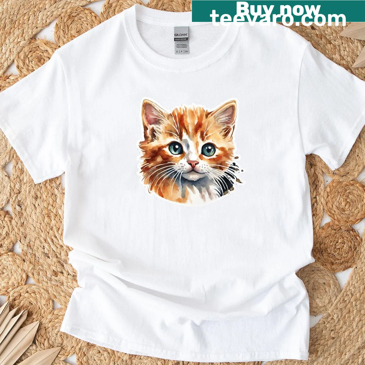 Cute illustration of an orange and white cat on a T-shirt — on a men's t-shirt