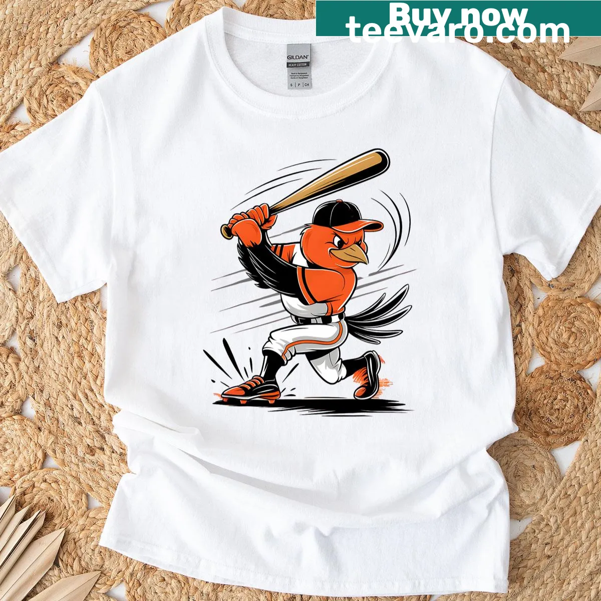 Illustrated oriole bird on a T-shirt for kids and men — on a men's t-shirt