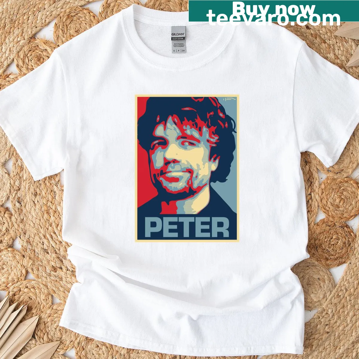 T-shirt celebrating the name Peter with playful illustrations — on a men's t-shirt