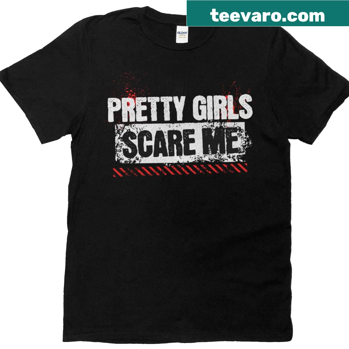 Text design stating 'Pretty Girls Scare Me' on T-shirt — on a men's t-shirt