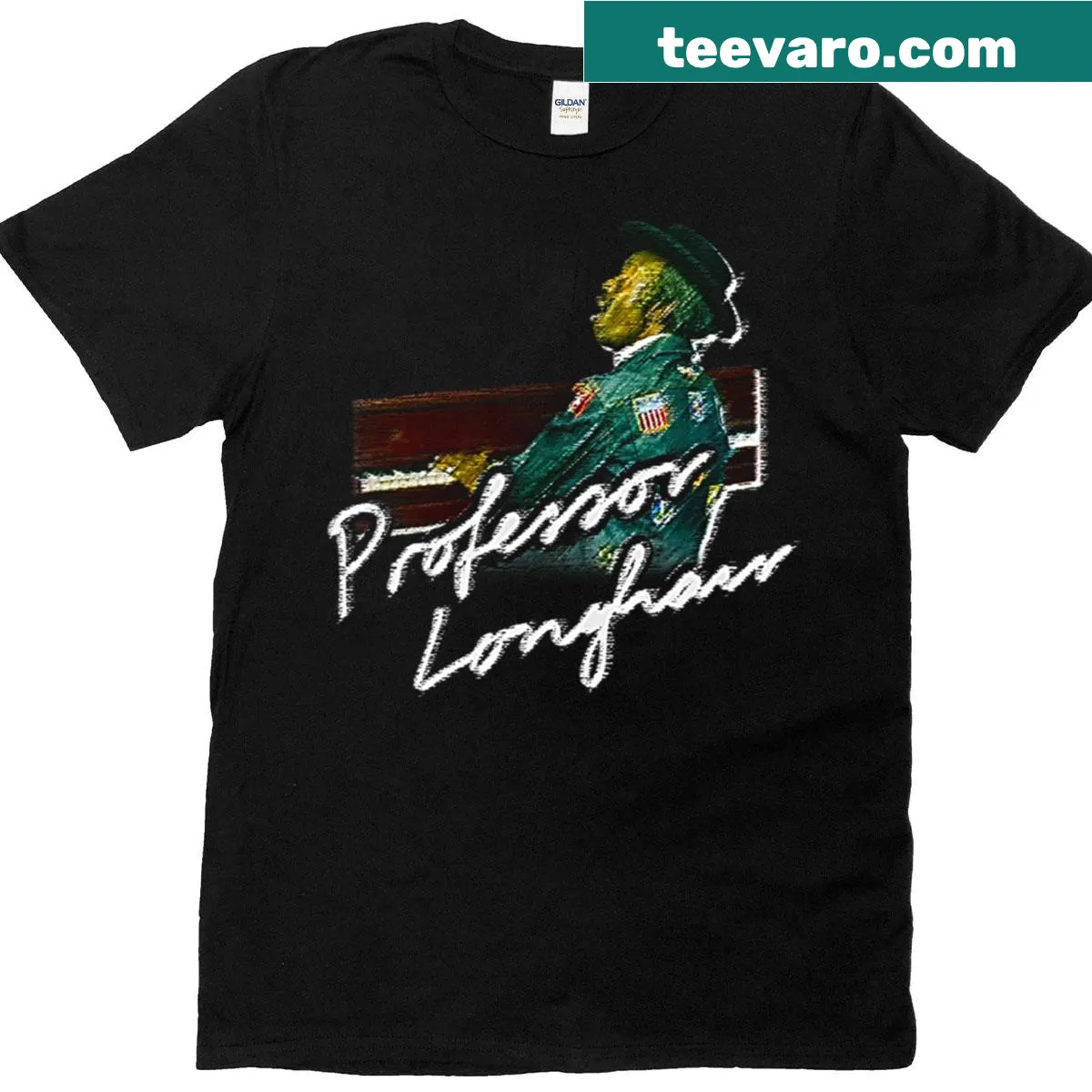 Text design featuring 'Professor Longhair' on T-shirt — on a men's t-shirt