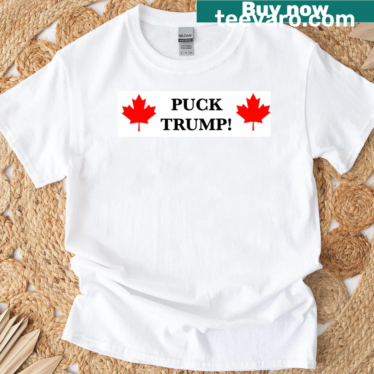 Puck Trump! T-shirt with bold text design — on a men's t-shirt