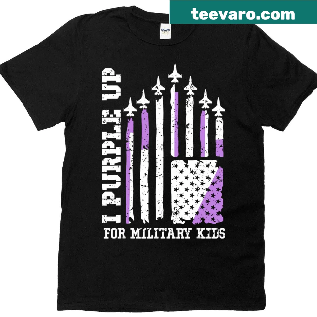 Illustrative T-shirt for kids celebrating Military Child Month with a flag design — on a men's t-shirt