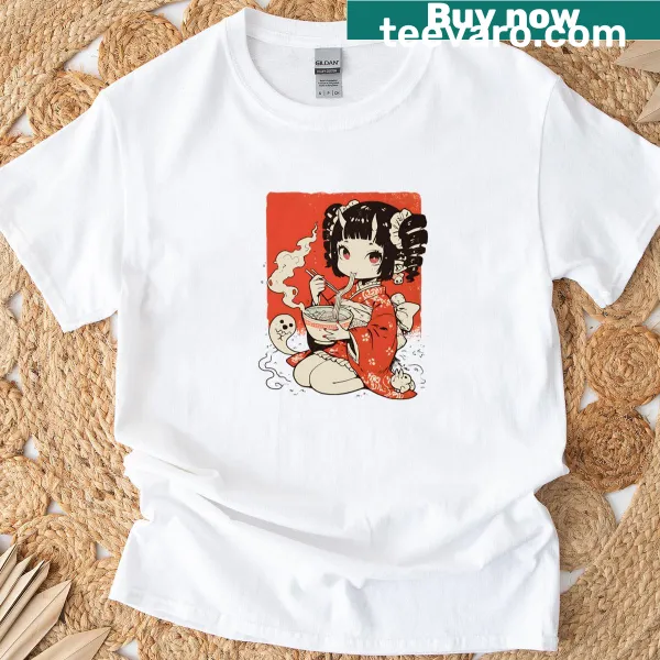 Playful ramen girl graphic design on a t-shirt