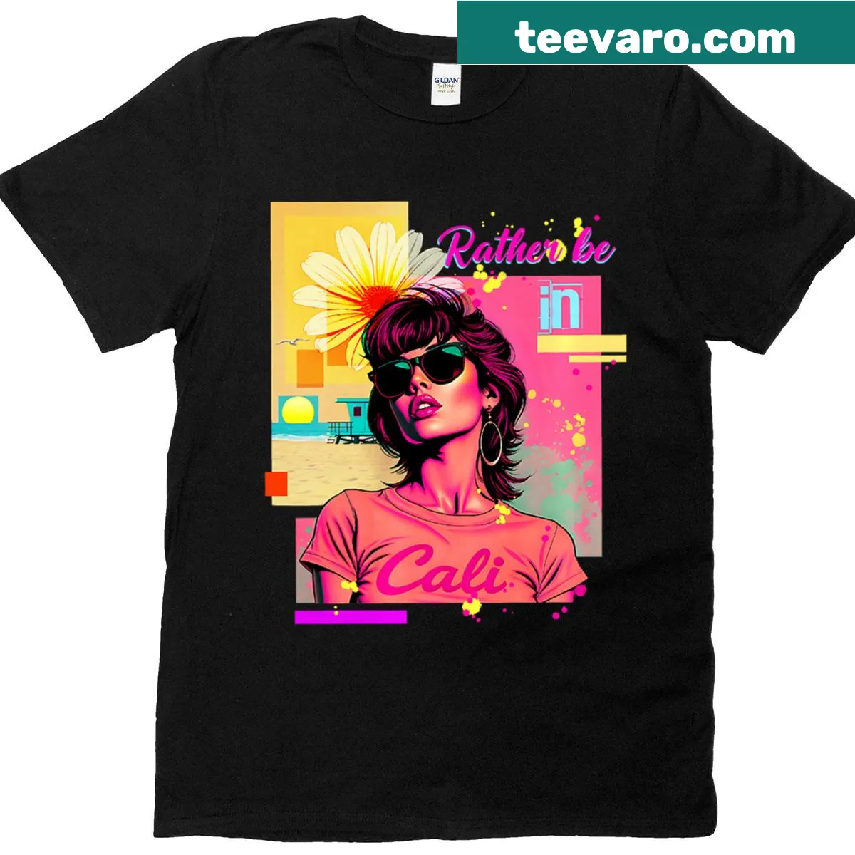 Modern retro California graphic T-shirt — on a men's t-shirt