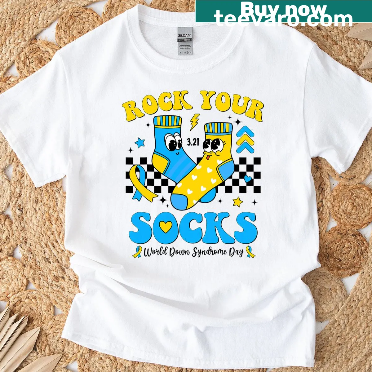 Kids T-shirt for Down Syndrome Awareness Day with 'Rock Your Socks' graphic. — on a men's t-shirt