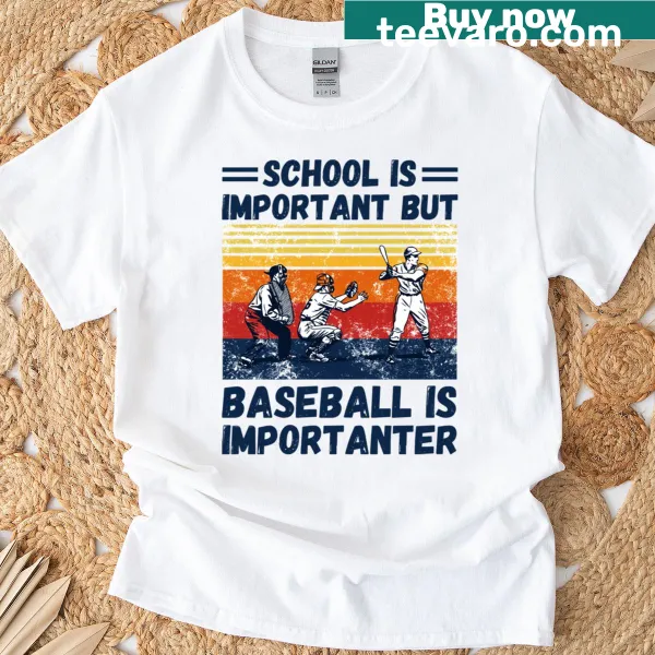 Playful t-shirt with text about school and baseball priorities
