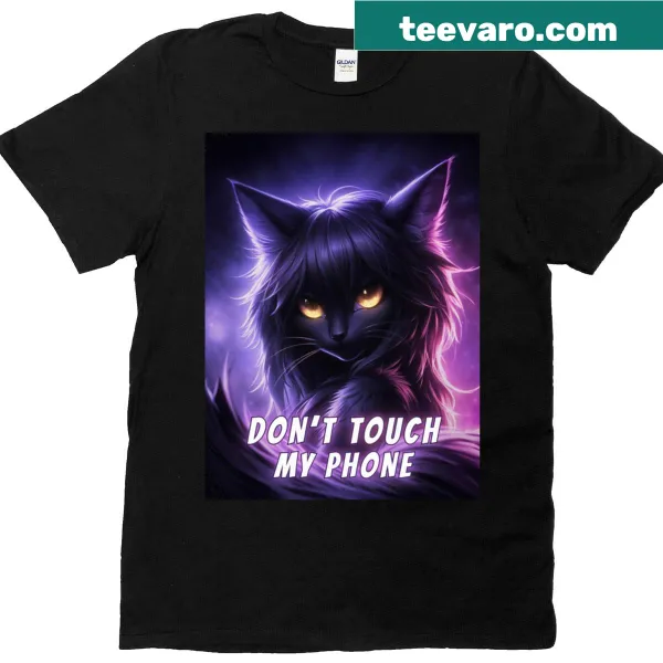 Playful children's shirt with a shadow cat and phone message.