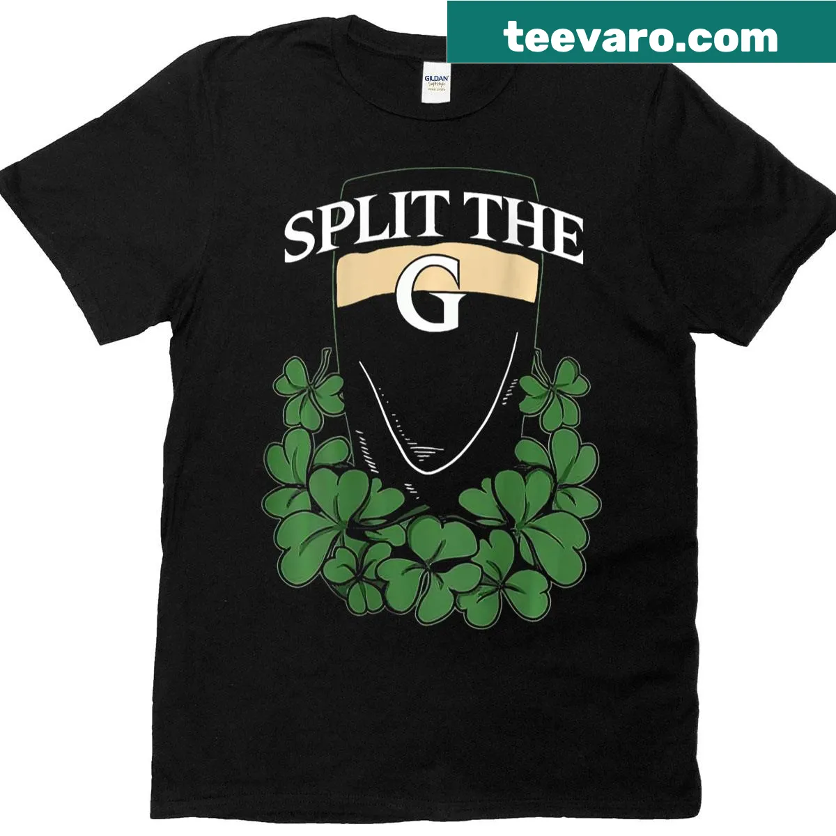 St. Patrick's Day t-shirt with 'Split The G' text on both sides — on a men's t-shirt
