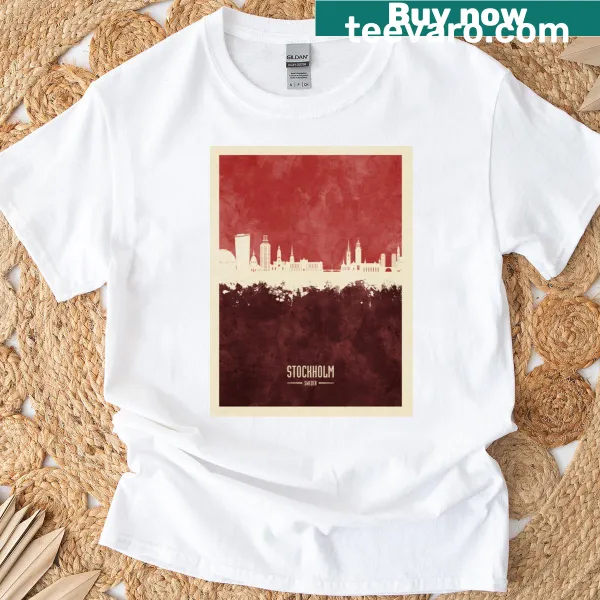 Silhouette t-shirt of Stockholm's skyline showcasing landmarks