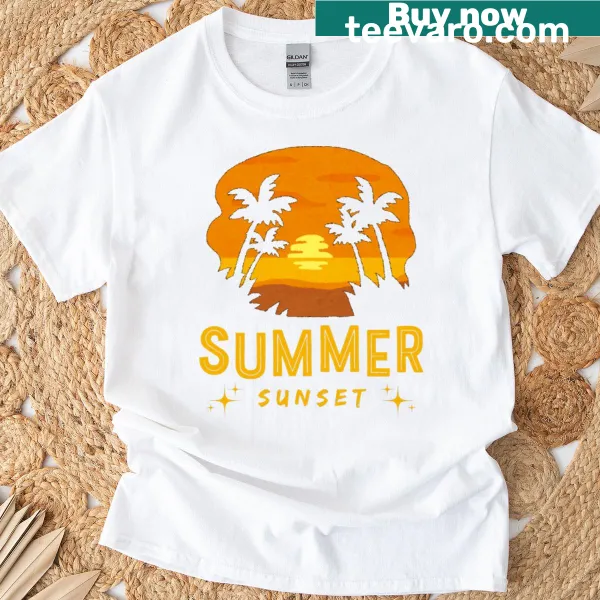 T-shirt featuring an artistic summer sunset illustration