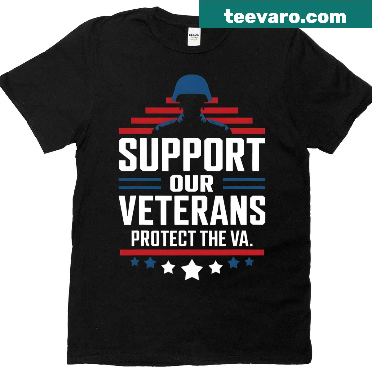 Support veterans t-shirt with a message about military service pensions — on a men's t-shirt