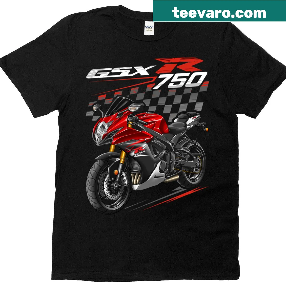 Motorcycle-themed t-shirt featuring Suzuki GSX-R 750 design — on a men's t-shirt