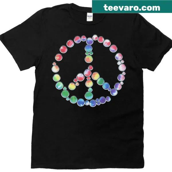 Artistic T-shirt featuring swirling designs and dotted elements representing peace.