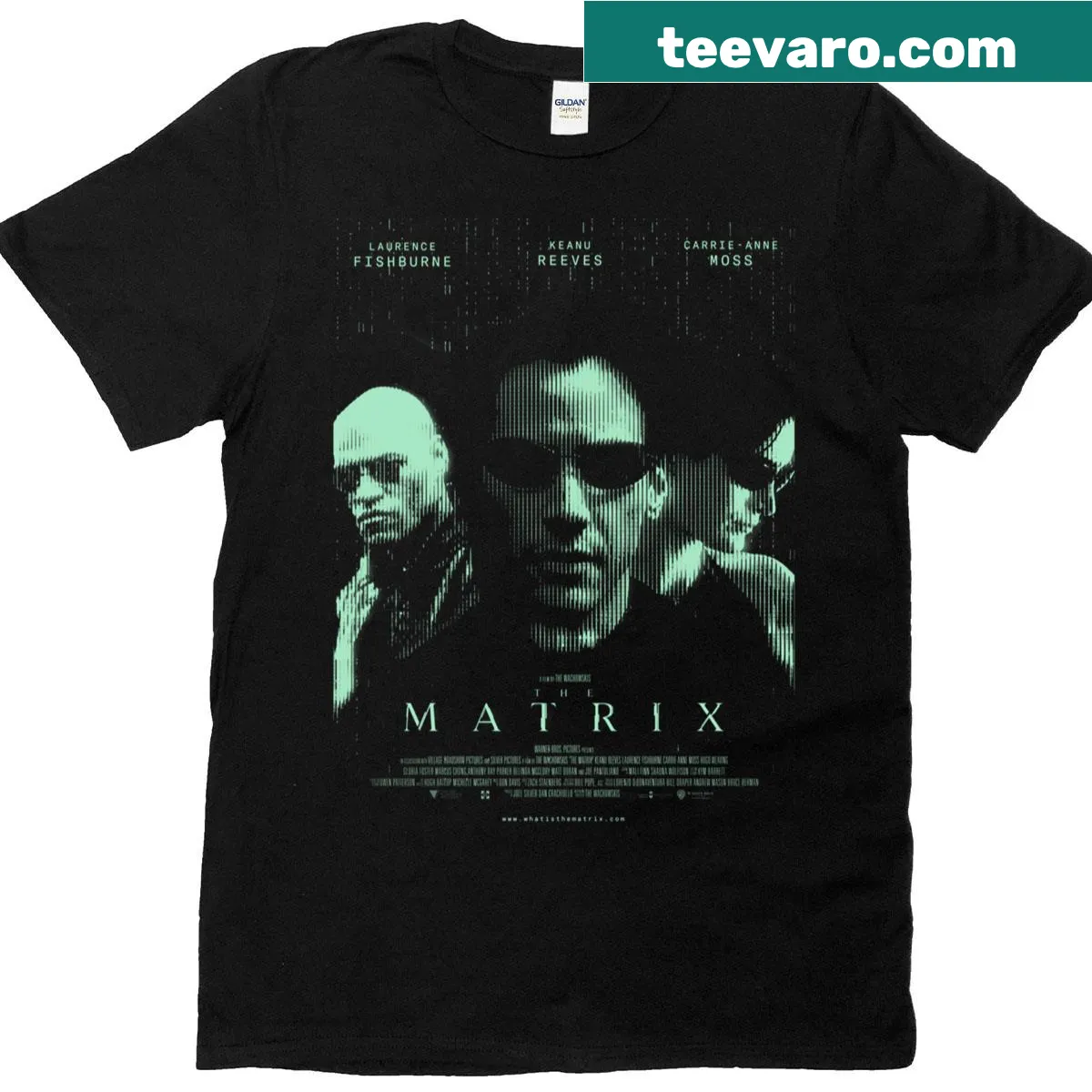 Illustrated T-shirt inspired by 'The Matrix' poster — on a men's t-shirt