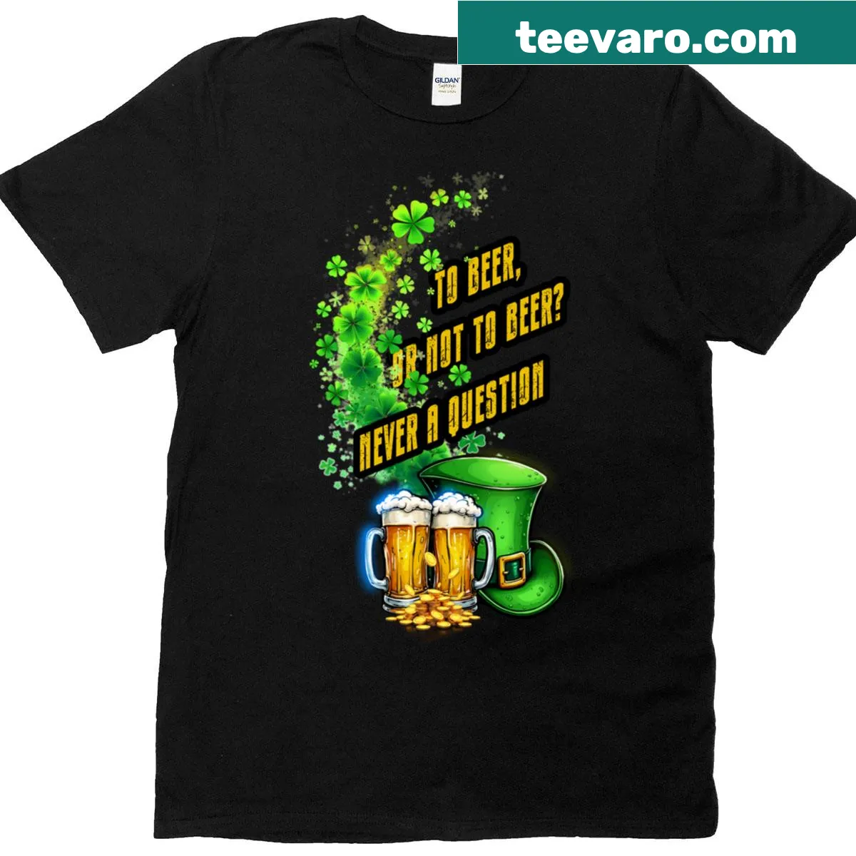 Humorous St. Patrick's Day T-shirt with playful beer-themed text. — on a men's t-shirt