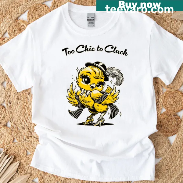 Cute Easter-themed T-shirt featuring a cartoon chicken and fun text