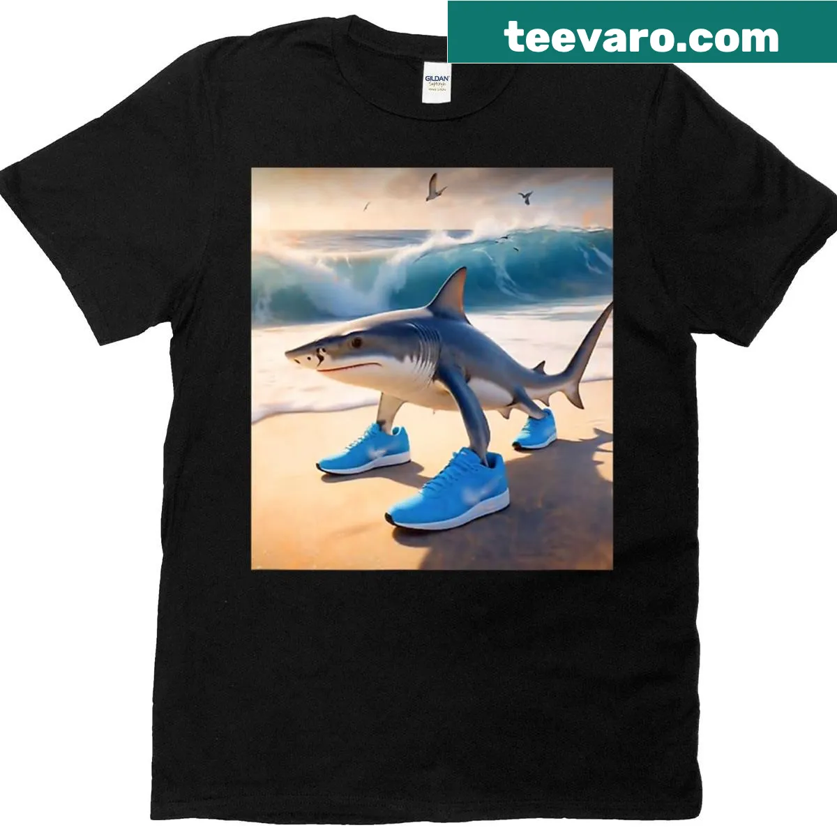 Funny Gen Alpha shark meme T-shirt with bold typography — on a men's t-shirt