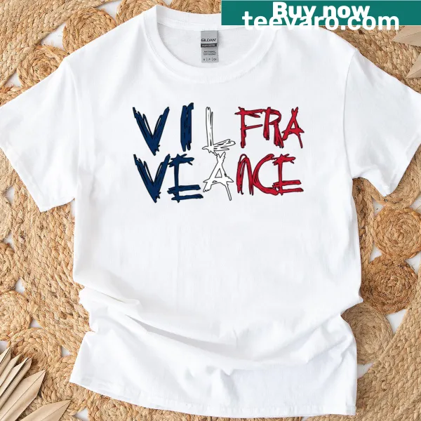 T-shirt featuring bold typography saying 'Vive La France'