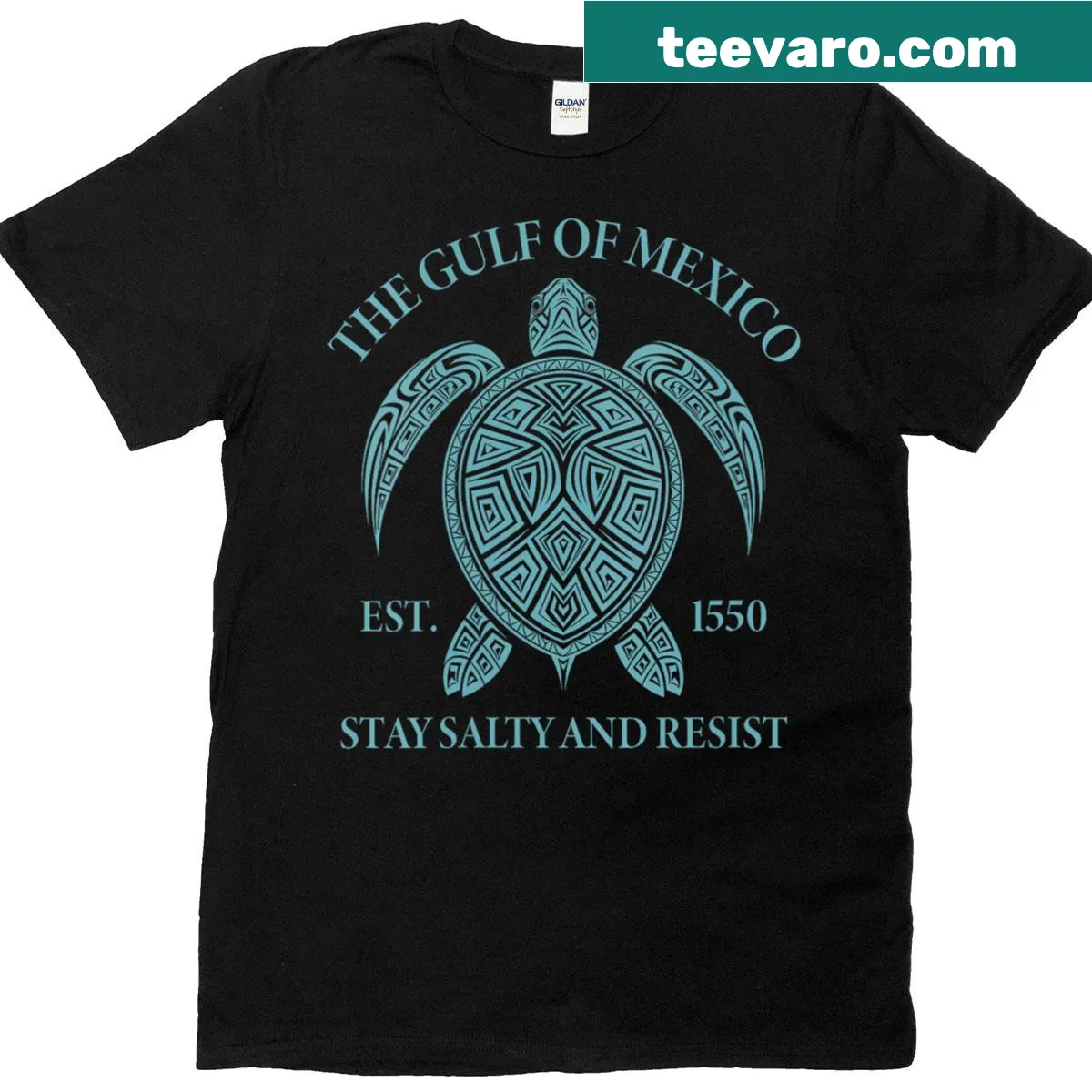 V-neck turtle t-shirt celebrating Gulf of Mexico marine life — on a men's t-shirt