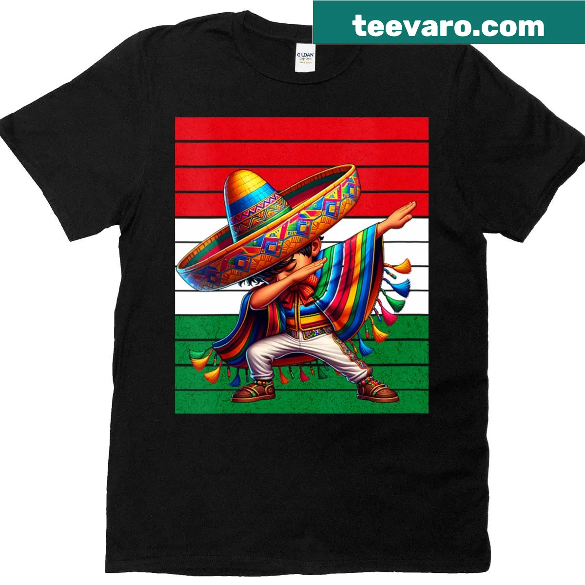 V-neck T-shirt for kids featuring a dabbing boy in a poncho for Cinco de Mayo — on a men's t-shirt