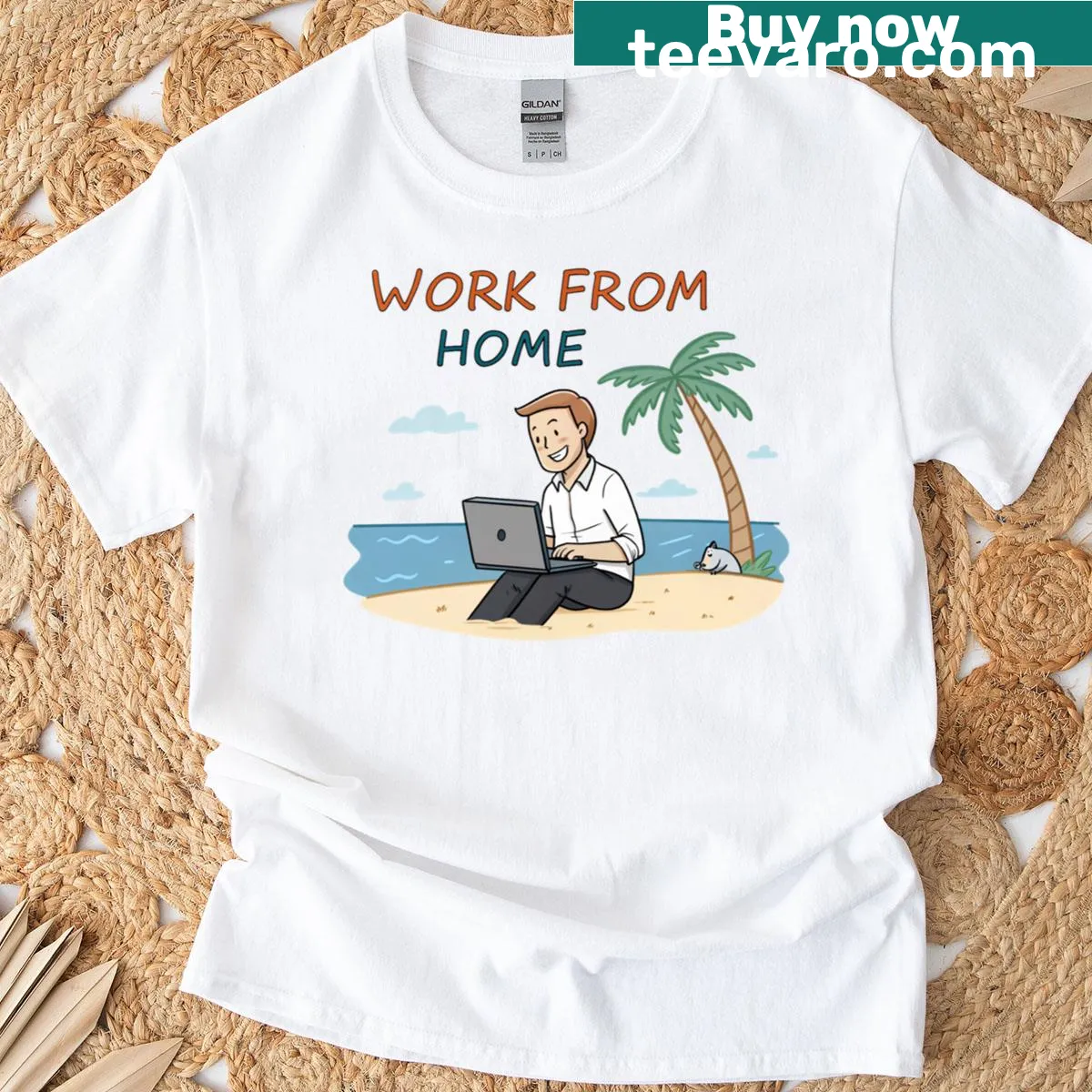 Work from home themed typography T-shirt — on a men's t-shirt