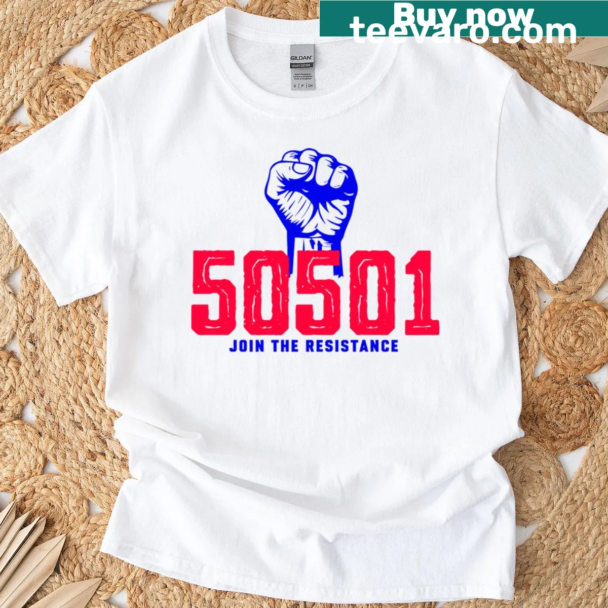 Join The Resistance graphic T-shirt with bold text — on a men's t-shirt