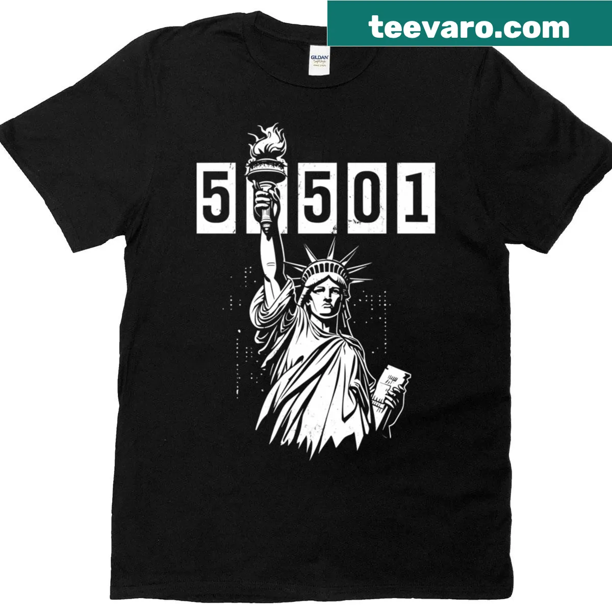 Typography shirt featuring the Statue of Liberty and the word Resistance — on a men's t-shirt