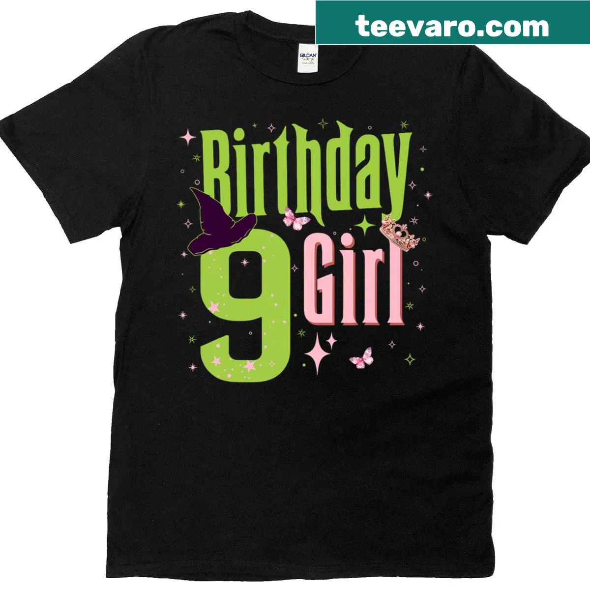 Cute 9th birthday witch T-shirt for girls — on a men's t-shirt