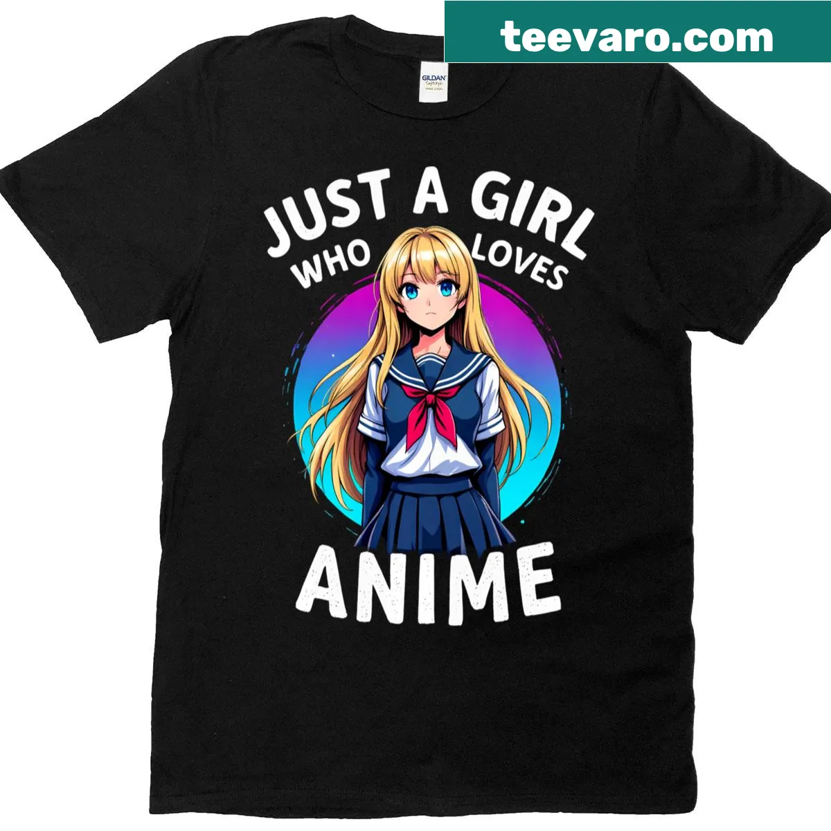 Sketch-style tee with 'Just A Girl Who Loves Anime' text — on a men's t-shirt